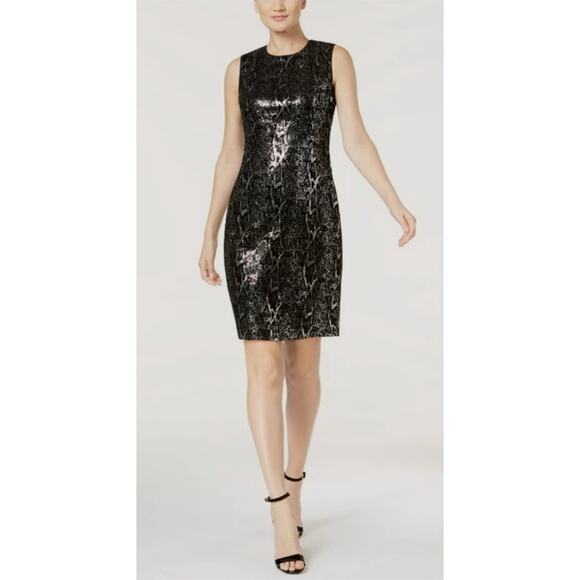 Calvin Klein Velvet Sequin Snake Print Sheath Cocktail Dress 2 NWT $159 - Picture 1 of 9